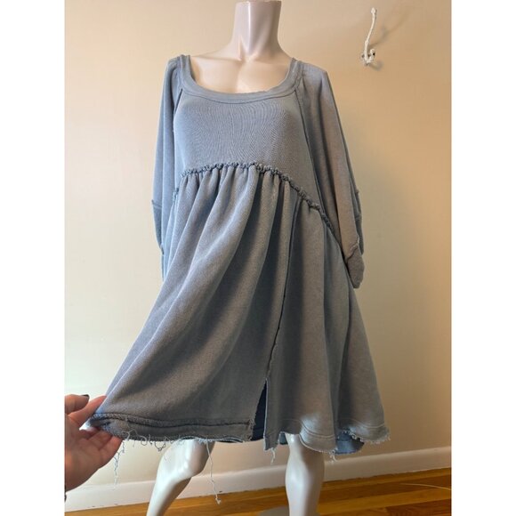 Free People Sunchild Sweatshirt Baby Doll Mini Dress Rainsong Blue Medium - Picture 10 of 12